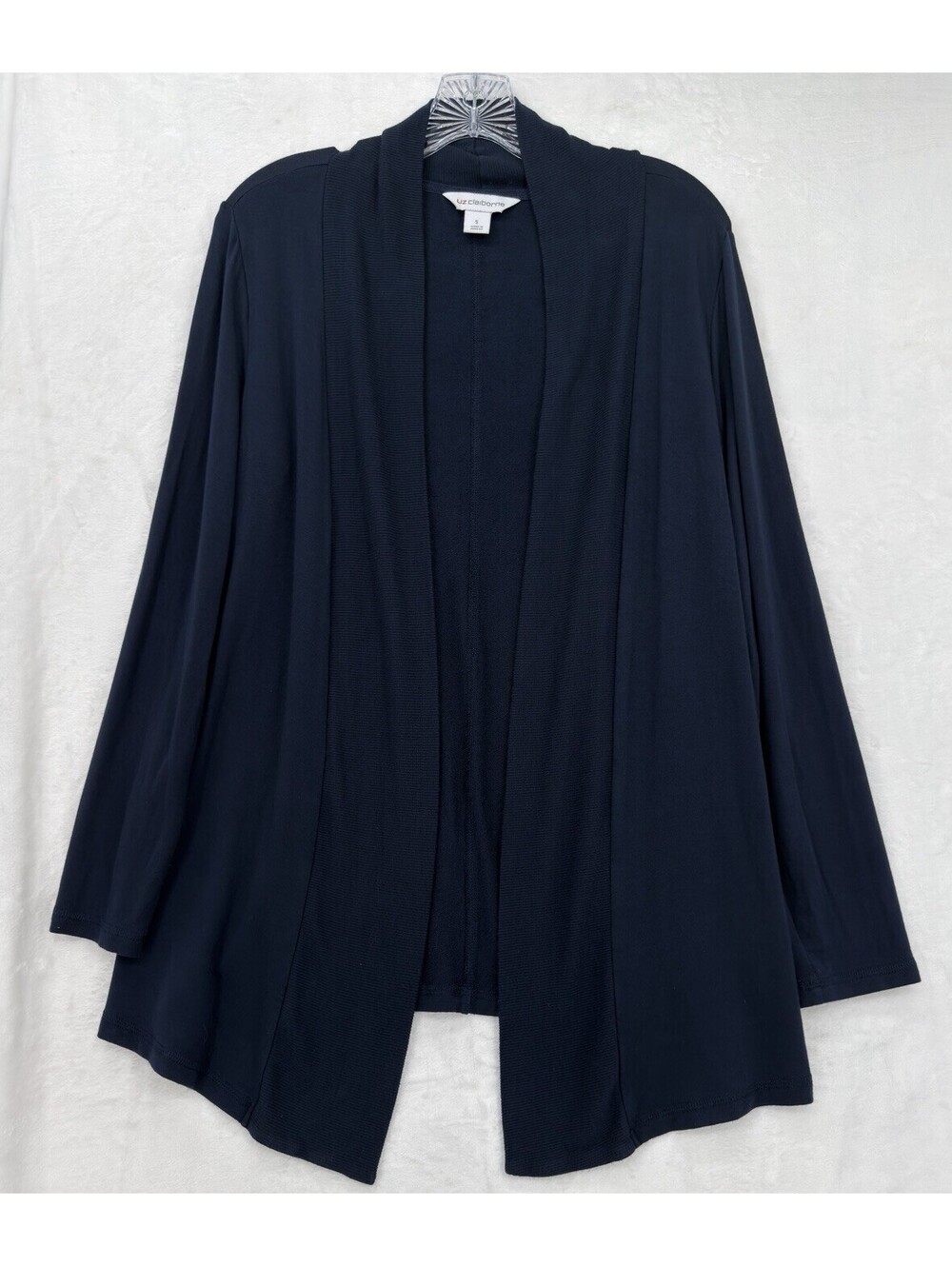 Liz Claiborne French Terry Cardigan Small Navy Blue Open Front Knit Sweater